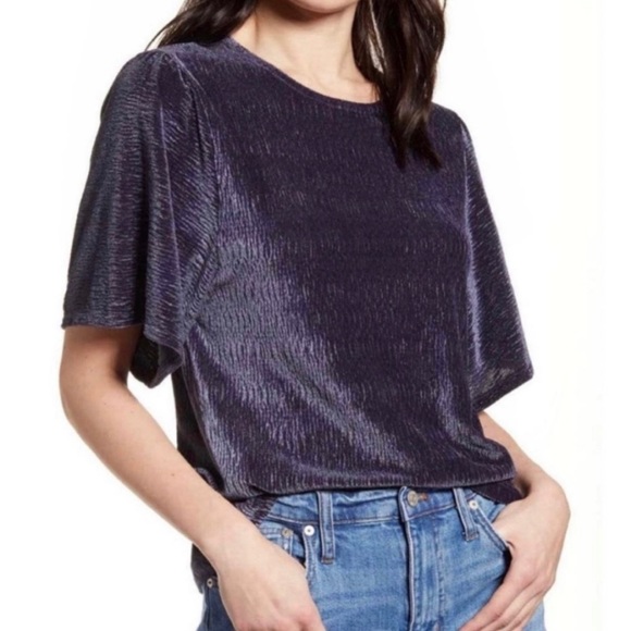 Madewell Crinkle Velvet Flutter Sleeve Top Size Small - Picture 1 of 5